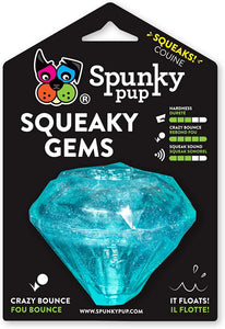 Spunky Pup Squeaky Gems Green Glitter Chew Diamond Crazy Bounce Durable Floating Rubber Teething Dog Toy - Aura In Pink Inc.