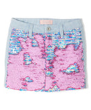 Squeeze Girls Cotton Candy Pastel & Pink Lisa Flip Sequin Jean Skirt - Aura In Pink Inc.