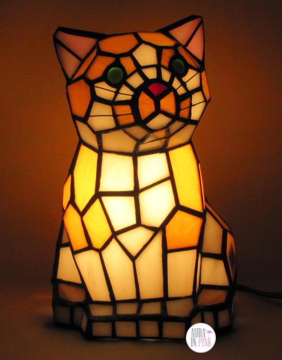 Stained Glass Tiffany Cat Lamp - Aura In Pink Inc.