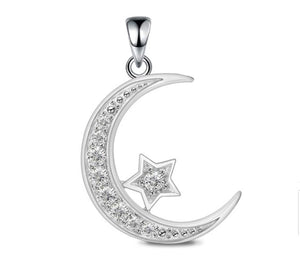 Sterling Silver CZ Ava Ro Crescent Moon & Star Pendant Necklace - Aura In Pink Inc.