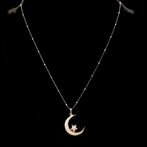 Sterling Silver CZ Ava Ro Crescent Moon Star Pendant Necklace Aura In Pink Inc