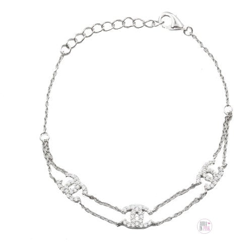 Sterling Silver Trio Linked CZ Bracelet - Aura In Pink Inc.