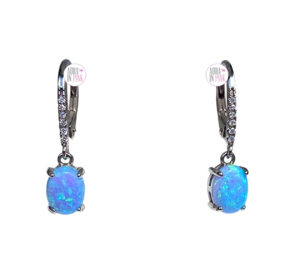 Sterling Silver Cote D' Argent CZ & Blue Opal Gemstone Dangle Earrings - Aura In Pink Inc.