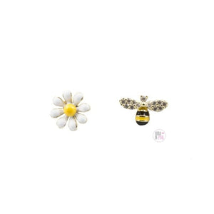 Sterling Silver CZ Enamel Bumble Bee and Daisy Earring Set - Aura In Pink Inc.