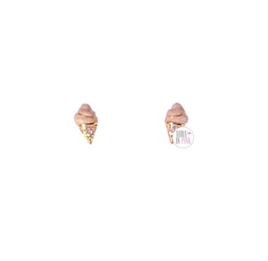 Sterling Silver Gold Plated CZ Pink Enamel Ice Cream Cone Earring Set - Aura In Pink Inc.