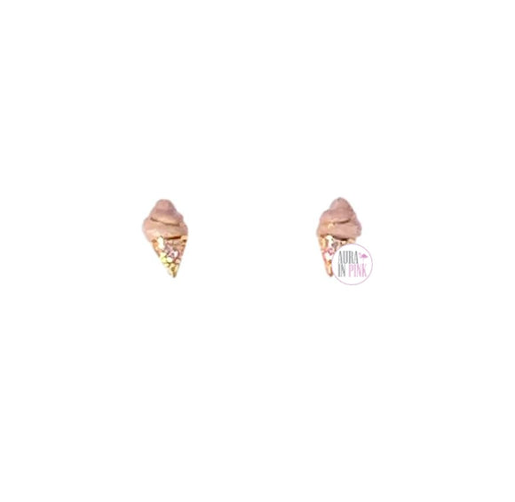 Sterling Silver Gold Plated CZ Pink Enamel Ice Cream Cone Earring Set - Aura In Pink Inc.