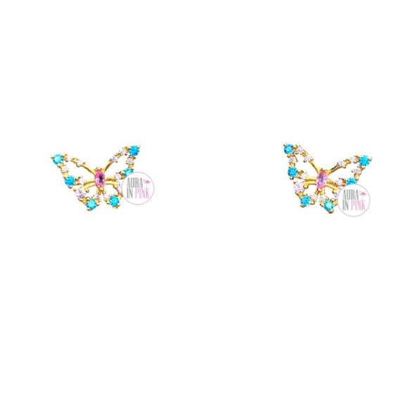 Sterling Silver Gold Plated Multi-Color CZ Butterfly Stud Earrings Set - Aura In Pink Inc.