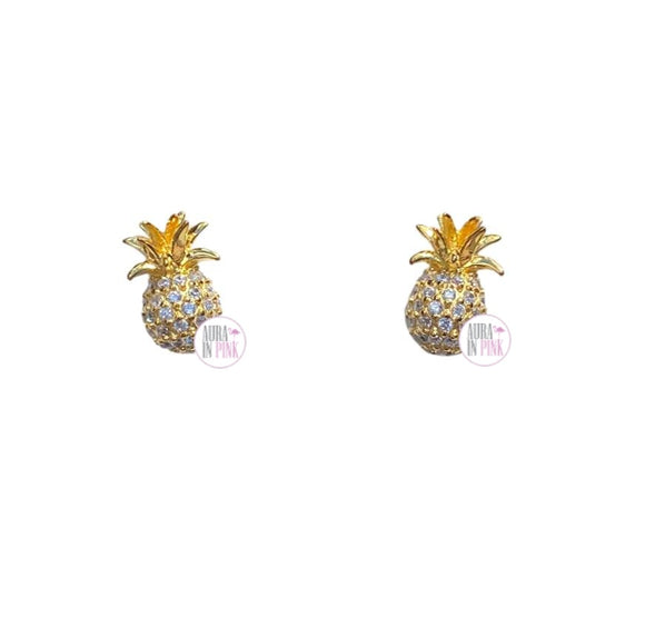 Sterling Silver Gold Plated Rachel Zoe CZ Pineapples Stud Earrings - Aura In Pink Inc.