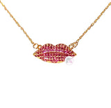 Sterling Silver Gold Plated Rachel Zoe Dark Pink Lips CZ Pendant Necklace - Aura In Pink Inc.