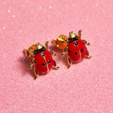Sterling Silver Gold Plated Red Enamel Garden Ladybug Earring Set - Aura In Pink Inc.