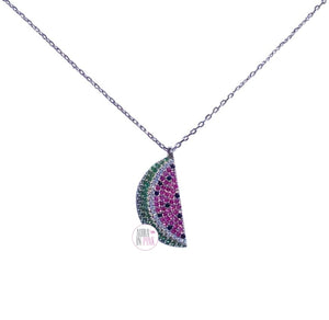 Sterling Silver Isabella M Watermelon Slice CZ Pendant Necklace - Aura In Pink Inc.