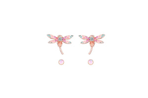 Sterling Silver Rose Gold Plated CZ Rainbow Enamel Pistachio Berry Dragonfly & Sunset Pink Opal Stud Earring Set - Aura In Pink Inc.