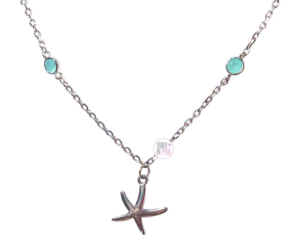 Sterling Silver Starfish Blue Topaz Cubic Zirconia Anklet Ankle Bracelet - Aura In Pink Inc.