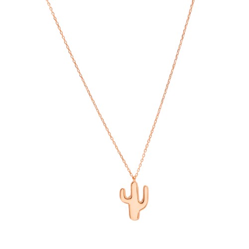 Sterling Silver Rose Gold Cactus Necklace - Aura In Pink Inc.
