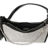 Steve Madden NYC Diamond Bling & Chain Black Faux Leather Bag Purse w/Clip Snap Pouch