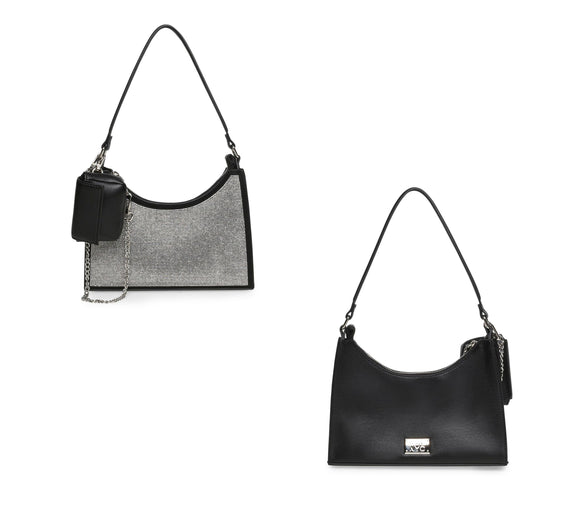 Steve Madden NYC – Handtasche aus schwarzem Kunstleder mit Diamant-Bling-Effekt und Kette und Clip-/Schnappbeutel