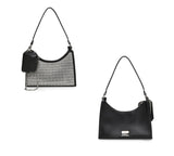 Steve Madden NYC Diamond Bling & Chain Black Faux Leather Bag Purse w/Clip Snap Pouch