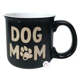Sunday Morning Ceramics Geschenkset „Dog Mom“ mit schwarzer gesprenkelter großer Kaffeetasse aus Keramik und Schlüsselanhänger aus Canvas mit Pfotenabdruck
