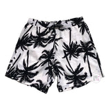 Surf Society Black Palm Trees White Drawstring Waist Lined Men's Swim Trunks Shorts