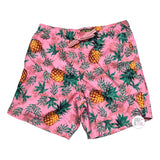 Surf Society Pineapples & Palm Trees Tropical Pink Drawstring Waist Lined Men's Swim Trunks Shorts