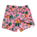 Surf Society Pineapples & Palm Trees Tropical Pink Drawstring Waist Lined Men's Swim Trunks Shorts
