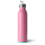 Swig Glossy Peony Pink & Turquoise Triple Insulated Hot/Cold Stainless Steel Water Bottle w/Flip Ring - Aura In Pink Inc.