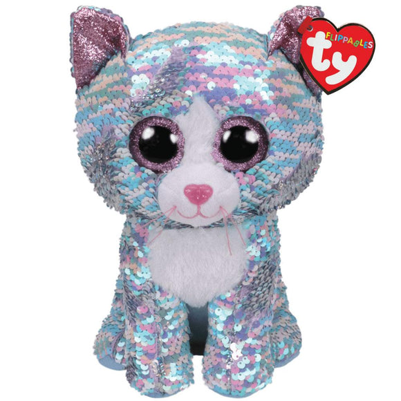 TY Flippables Whimsy Cat Pastel Pink & Blue Reversible Sequin Medium Plush - Aura In Pink Inc.