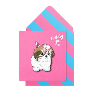 Tache Moderne 3D-Geburtstagskarte für Missy Birthday Girl, Shih Tzu, Rosa, handgefertigt