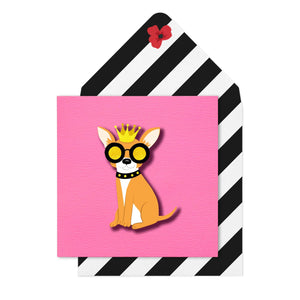 Tache Modern Missy Chihuahua With Sunnies Pink Handmade 3D Greeting Card - Aura In Pink Inc.