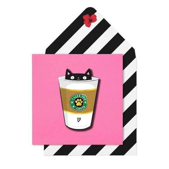 Tache Modern Missy I Like You A Latte Cat In To-Go Coffee Cup Pink Handmade Greeting Card - Aura In Pink Inc.