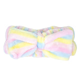 The Crème Shop Cotton Candy Pastel Rainbow Striped Plush Bow Teddy HeadyBand Head Band - Aura In Pink Inc.
