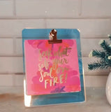 Thimblepress Seek What Sets Your Soul On Fire! Inspiration Of The Day Cards w/Iridescent Acrylic Gold Clip Desk Stand