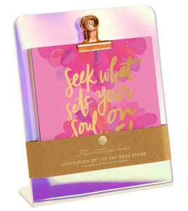 Thimblepress Seek What Sets Your Soul On Fire! Inspiration Of The Day Cards w/Iridescent Acrylic Gold Clip Desk Stand - Aura In Pink Inc.