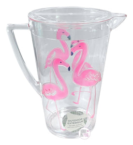 Tommy Bahama Debossed Pink Flamingo Clear Outdoor Drinkware Pitcher - Aura In Pink Inc.