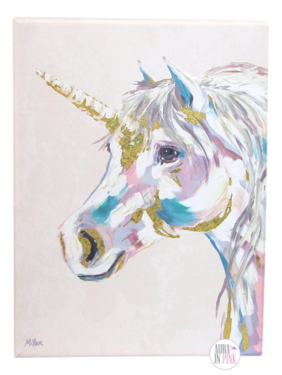 Tracy Miller Finely Curated & Hand Embellished Pastel Acrylic Unicorn Art Print on Canvas - Aura In Pink Inc.