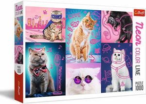 Trefl Super Cats Neon Color Line 1000 Piece Puzzle - Aura In Pink Inc.