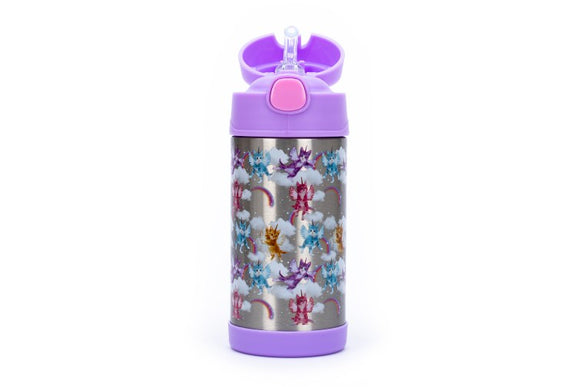 Tri-Coastal Design Limited Too Rainbow Caticorns Meowgical Stainless Steel Purple Flip Top Water Bottle w/Straw - Aura In Pink Inc.