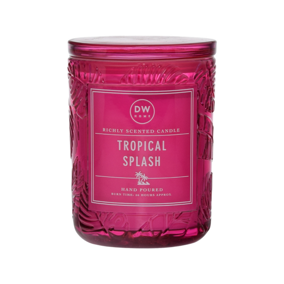 DW Home Large Double Wick Richly Scented & Hand Poured Pink Tropical Splash Candle in Glass Jar w/Lid - Aura In Pink Inc.