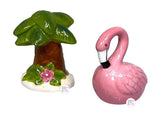 Tropical Paradise Ceramic Salt & Pepper Shaker Sets - Cockatoo Pineapple & Pink Flamingo Island Palm Tree - Aura In Pink Inc.