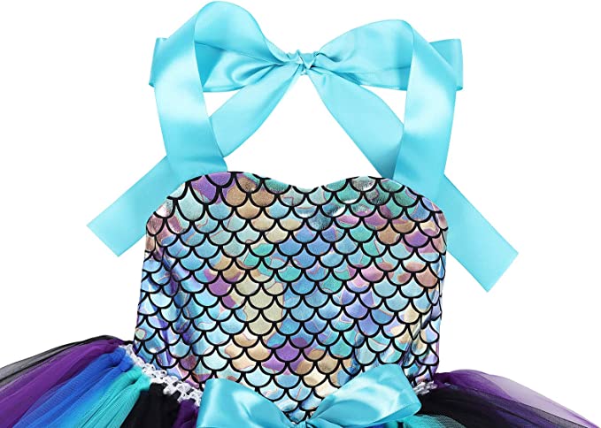 Tutu Dreams Mermaid Metallic Scales Aqua Purple Blue Black Tulle Tutu Dress W/Matching Tiara 10-12Y Extra Large