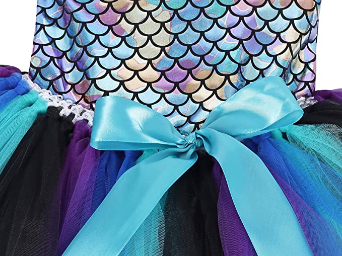 fitted lace wedding dress Tutu Dreams Mermaid Metallic Scales Aqua Purple Blue Black Tulle Tutu Dress W/Matching Tiara 10-12Y Extra Large