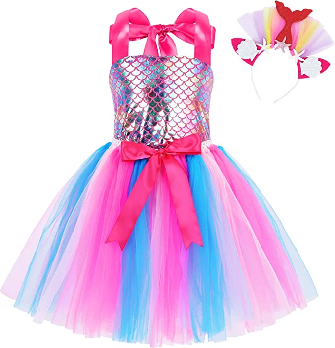 Tutu Dreams Mermaid Metallic Scales Pink Lilac Purple Blue Tulle Tutu Dress w/Matching Tiara 4-5Y Small