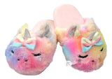UnderOneSky Pastel Rainbow Faux Fur Plush Unicorn Slippers - Assorted Colors & Sizes - Aura In Pink Inc.