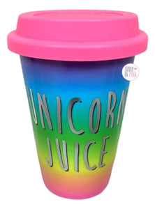 Unicorn Juice Rainbow Ceramic Travel Cup w/Silicone Lid - Aura In Pink Inc.