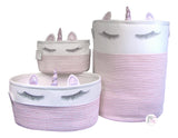 Madison Art Gorgeous Unicorn Lashes Pink & White Flexible Fabric Storage Basket - Medium - Aura In Pink Inc.