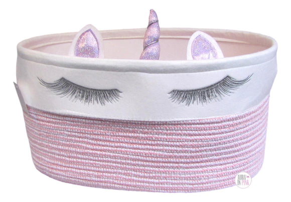 Madison Art Gorgeous Unicorn Lashes Pink & White Flexible Fabric Storage Basket - Medium - Aura In Pink Inc.