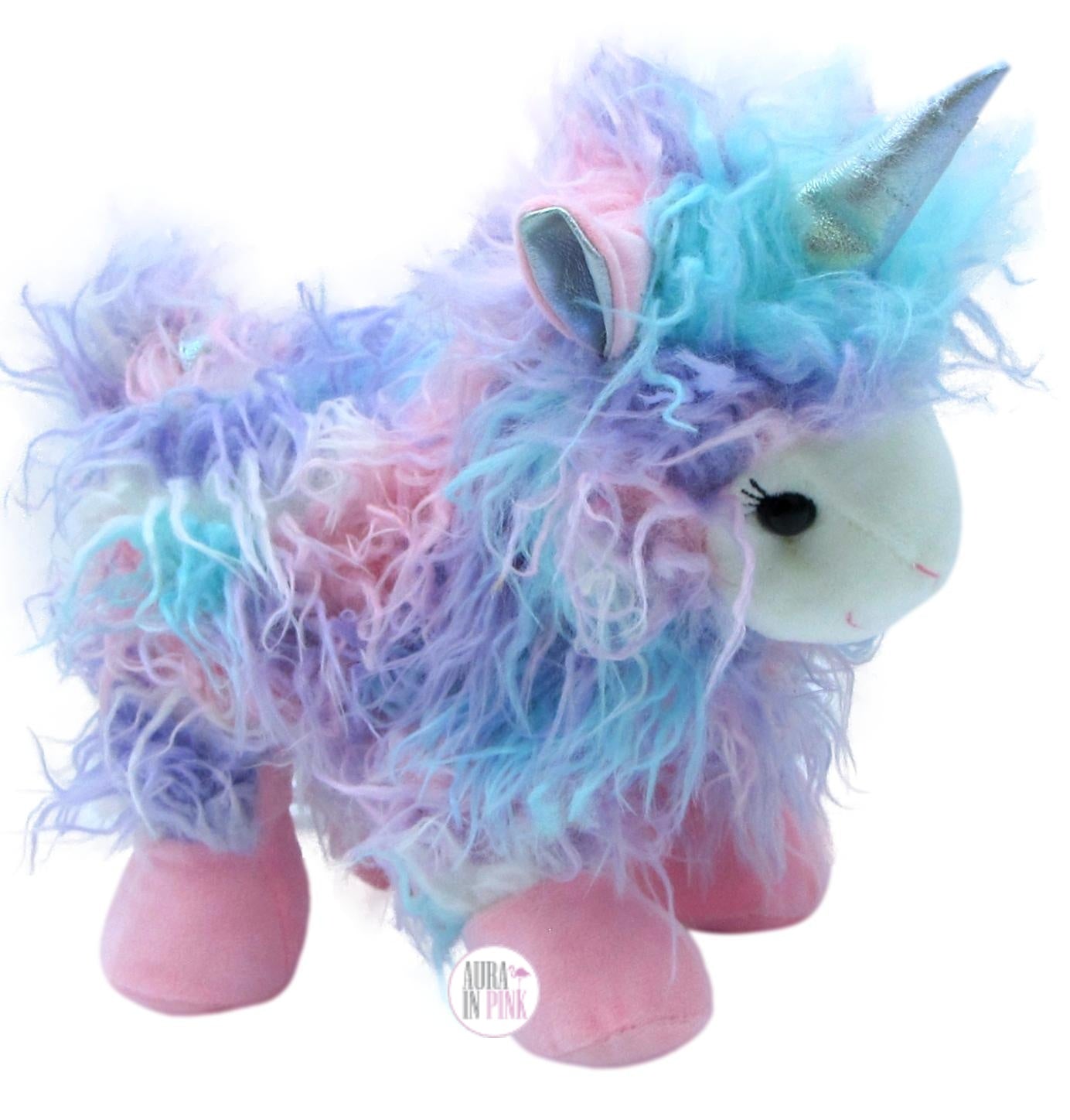 Children Unicorn Handbag Shoulder Bag Soft Plushy Cotton Candy Pink Purple Rainbow