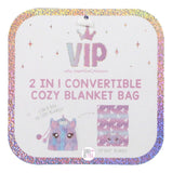VIP 2-in-1 Convertible Cozy Lux Plush 50" x 60" Blanket In Cinch Drawstring Bags w/Pompoms - Aura In Pink Inc.