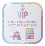 VIP 2-in-1 Convertible Cozy Lux Plush 50" x 60" Blanket In Cinch Drawstring Bags w/Pompoms - Aura In Pink Inc.