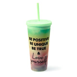 West & Fifth Be Positive Be Unique Be True Love Yourself Ombre Rainbow Clouds Double Wall Matte Rubber Coated Tumbler w/Straw